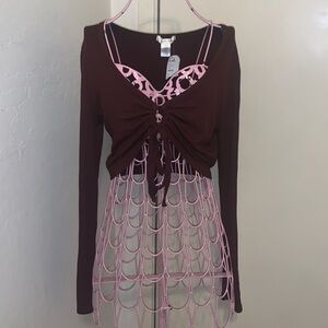 🎁NWT Bozzolo Brown Ribbed Cropped L/S shirt- Large